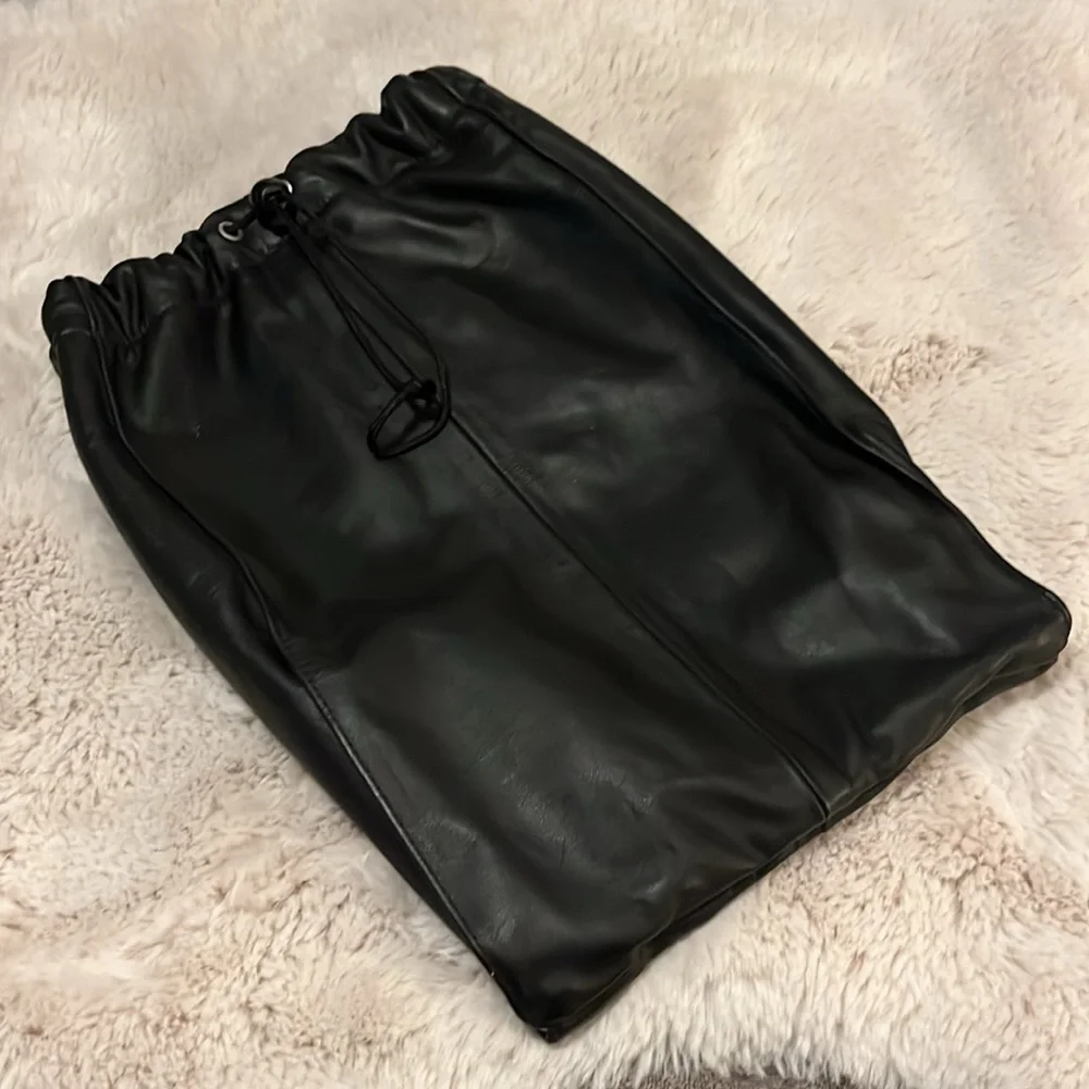 Black Leather Vintage Two Section Golf Shoe Storage Drawstring Travel Bag